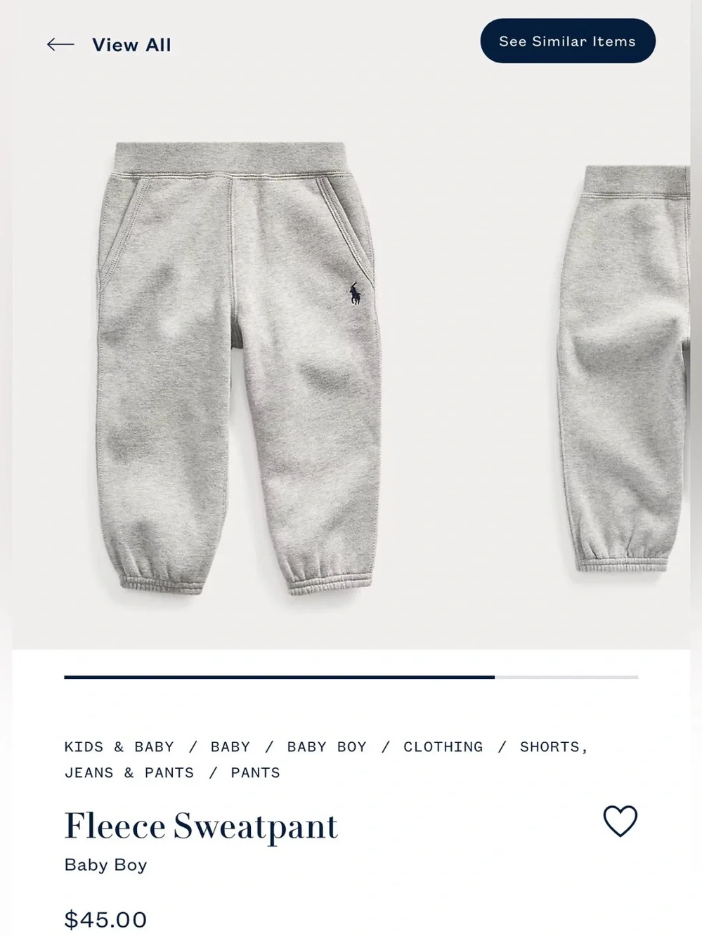 Ralph Lauren Baby Boys Light Gray Fleece Sweatpants with Polo Pony